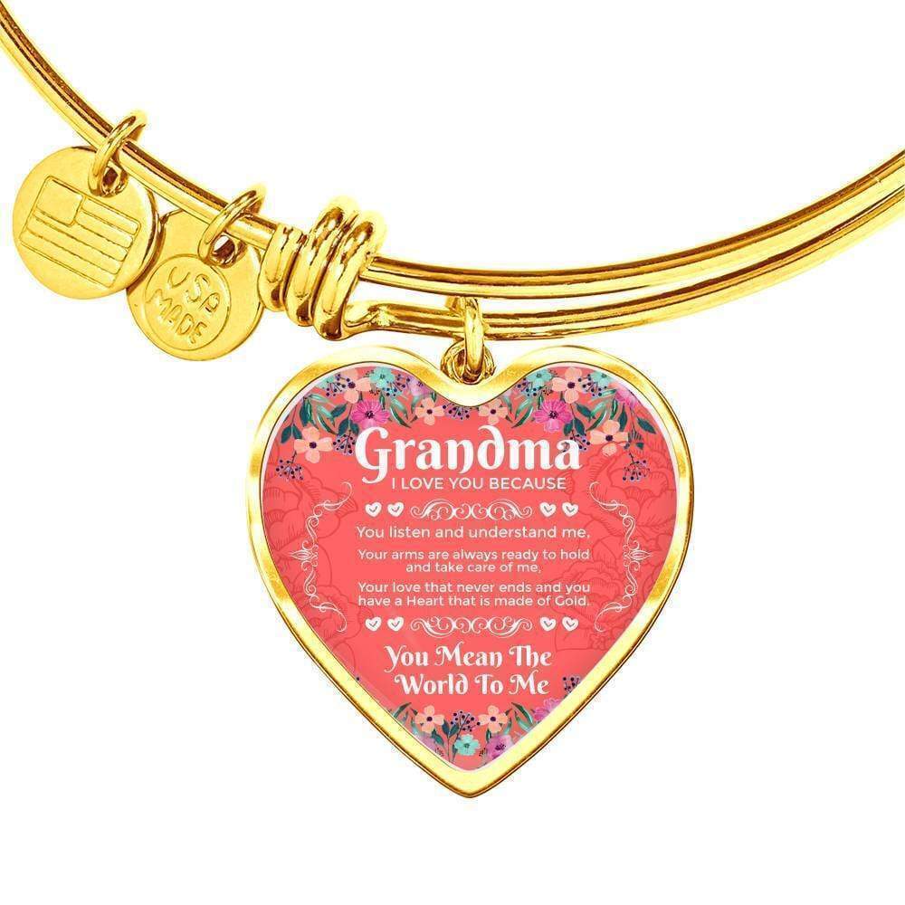 Grandma I Love You Personalized Engraved Gold Heart Bangle Bracelet Custom